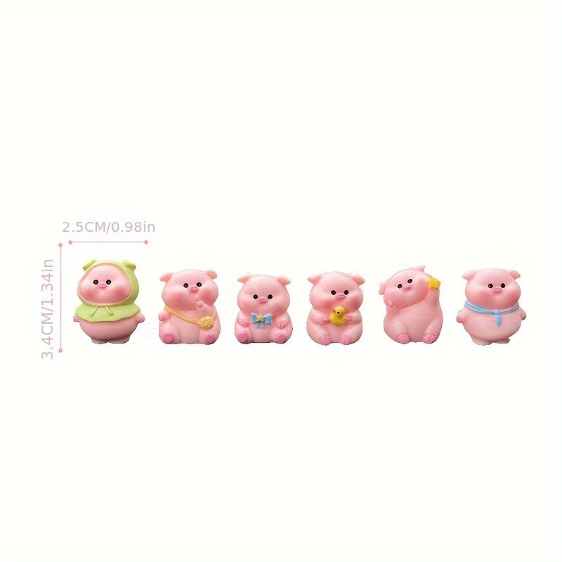 Set of 6 Cute Pig Dashboard Decorations, Resin Craft Mini Pig Car Ornaments, Charming Little Statues for Car Interiors, Suitable for Central Consoles, Home Office Desks, And Fairy Garden Decor Accessories.