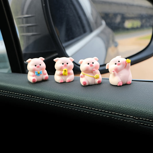Set of 6 Cute Pig Dashboard Decorations, Resin Craft Mini Pig Car Ornaments, Charming Little Statues for Car Interiors, Suitable for Central Consoles, Home Office Desks, And Fairy Garden Decor Accessories.